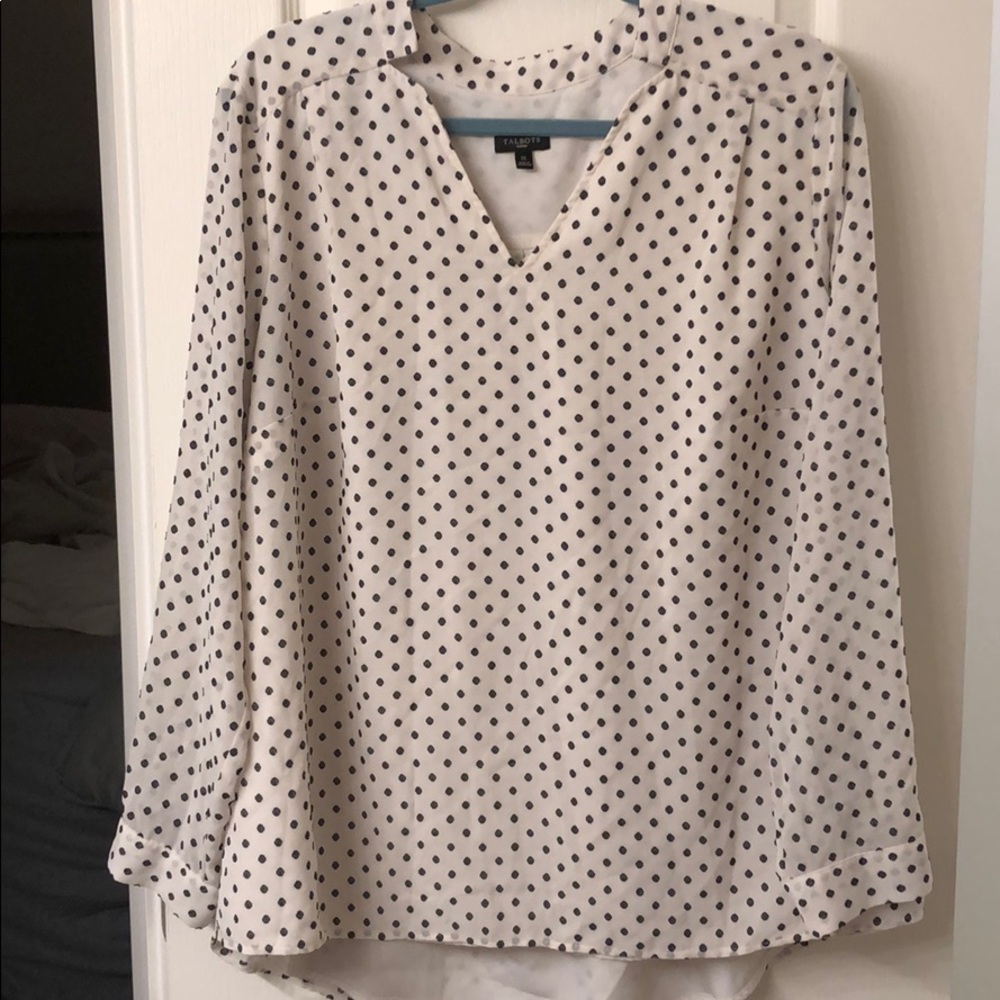 Talbots cream/ black polka dot blouse